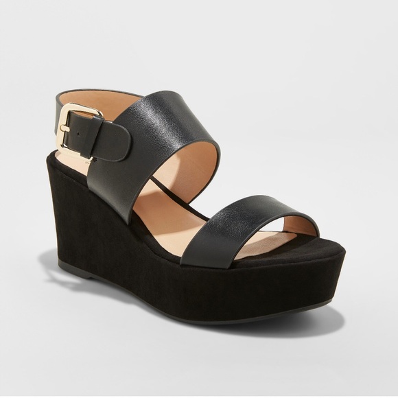 Target Shoes - Target Black Strap Chunk Wedge Heels